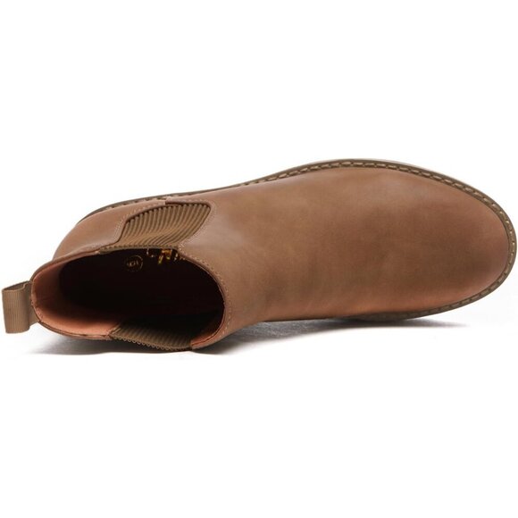 Athlefit Women Brown Chelsea Wedge Platform Slip on Lug Sole Elastic Ankle Boot - Picture 4 of 6